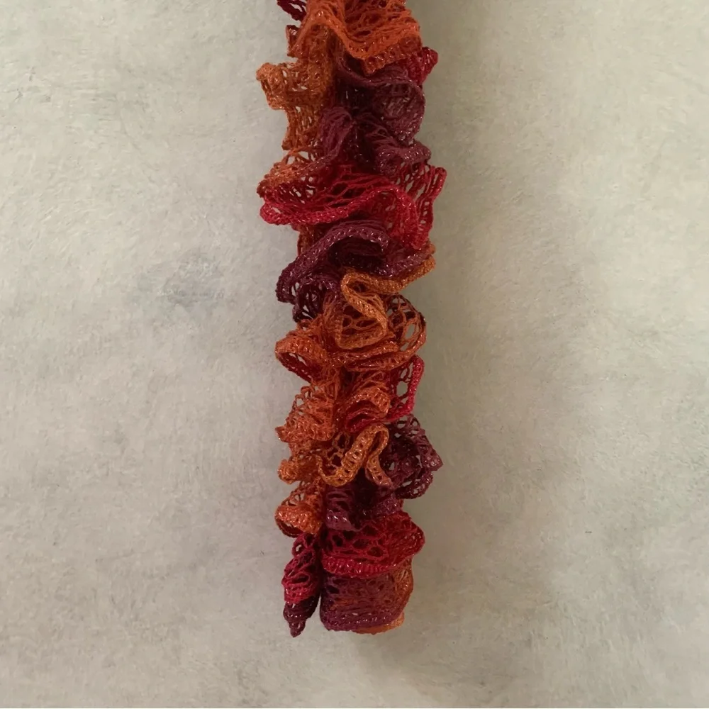 Artisan Handcrafted Ruffled Crochet / Knit Scarf Burgandy Rustic Orange